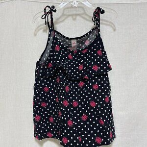 Justice Girls Size 12 Ruffle Tank Top Shirt Black Ladybug Polka Dot Sleeveless